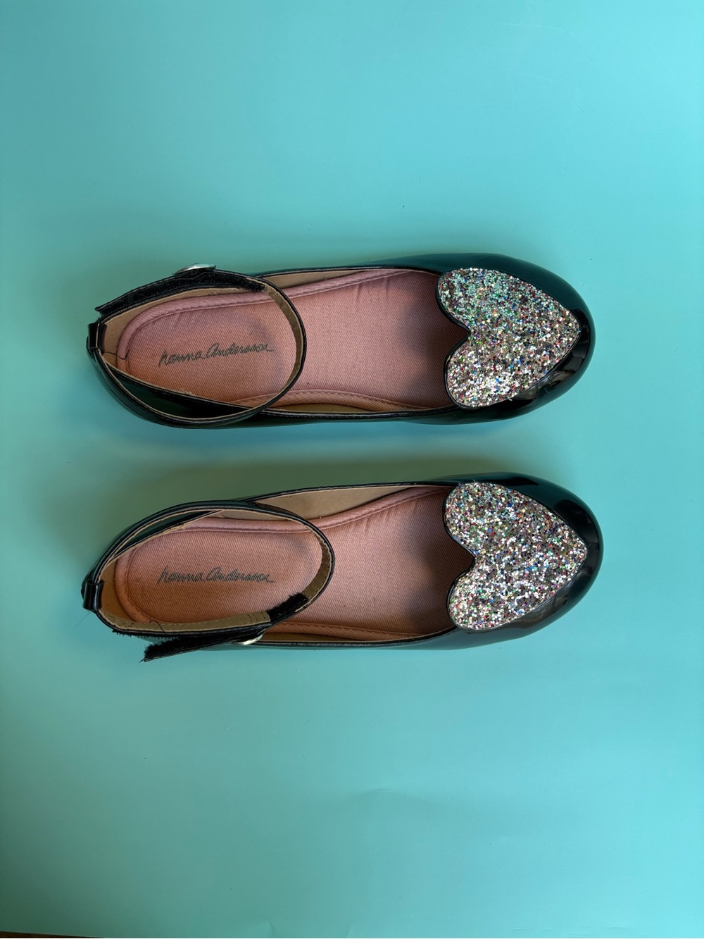 Hanna Andersson Black Patent Girls' Flats with Silver Glitter Heart